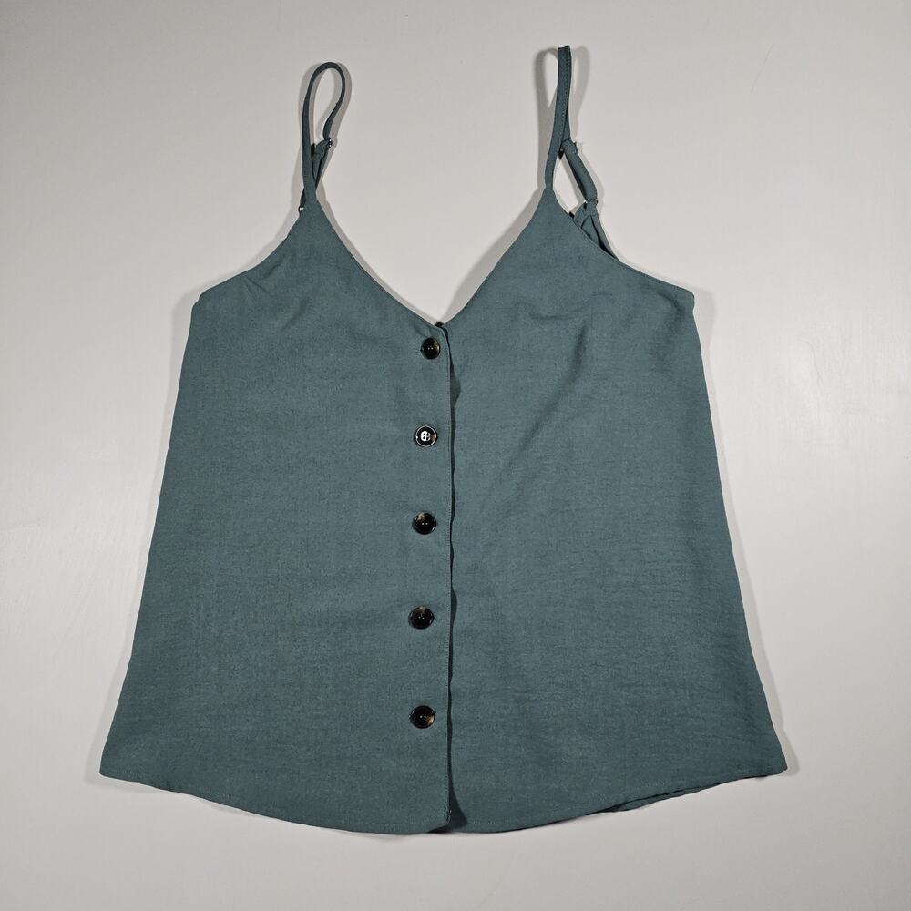 She + Sky Anthropologie Women's Babydoll Tank Emerald Green Satin Size S Casual